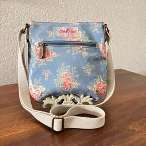 Cath Kidston Crossbody Blue Pink Floral PVC Coated Cotton Canvas Small bag
